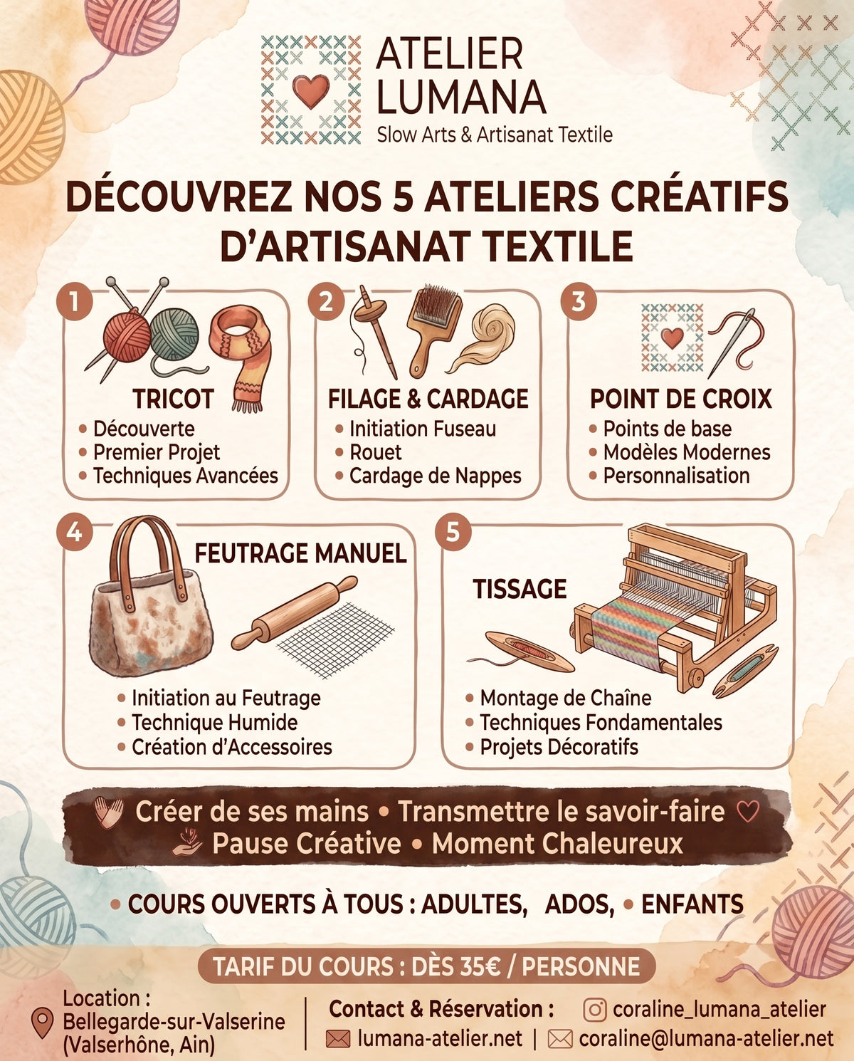 Atelier Créatif Textile — Séance à l'unité (Tricot, Filage, Tissage)