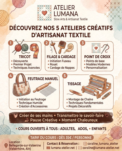 Atelier Créatif Textile — Séance à l'unité (Tricot, Filage, Tissage)