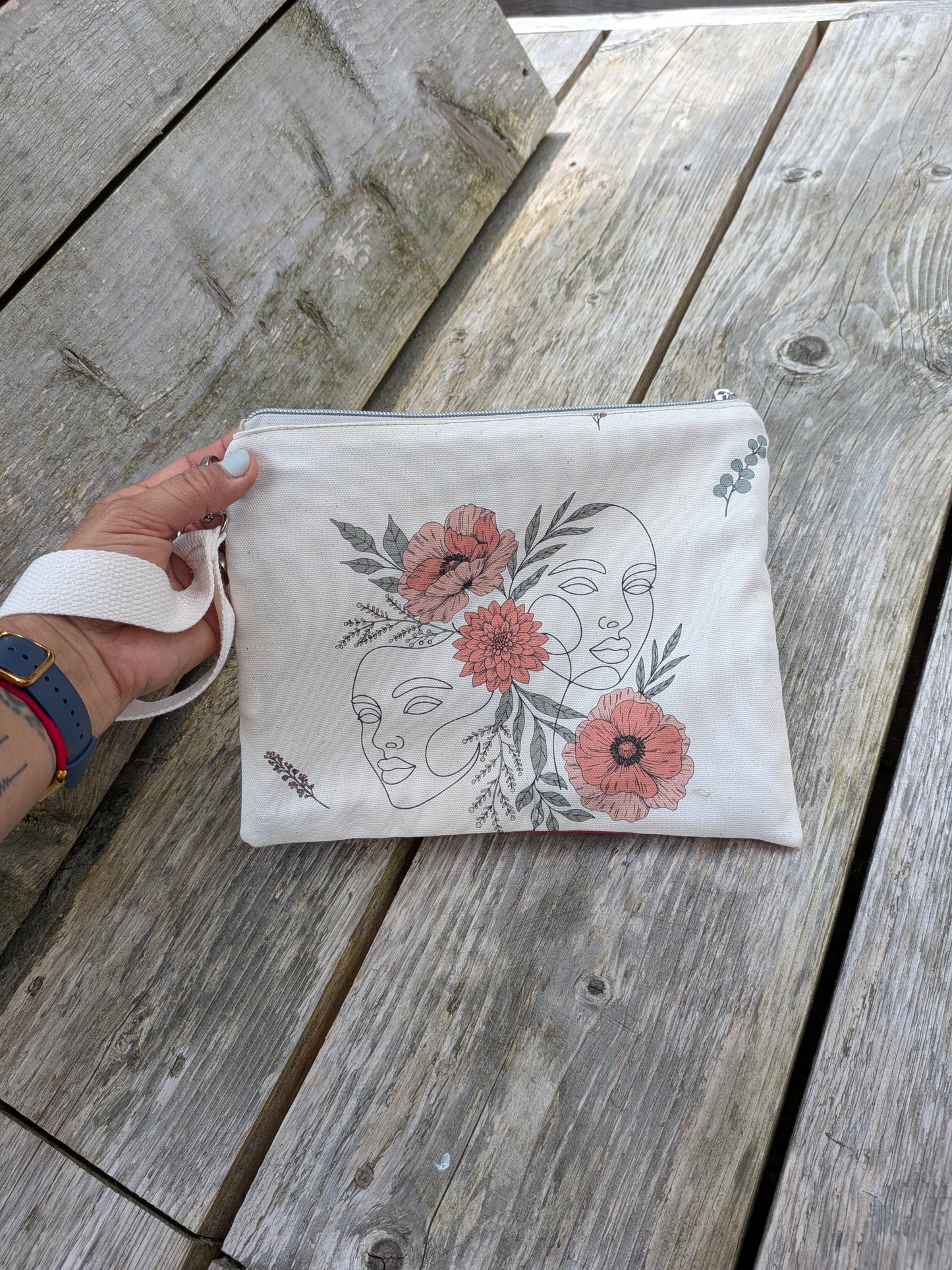La pochette Zip Sororité - Fleurs - Rose