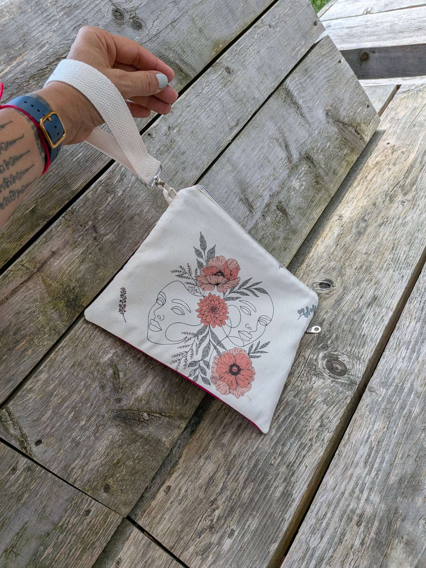 La pochette Zip Sororité - Fleurs - Rose