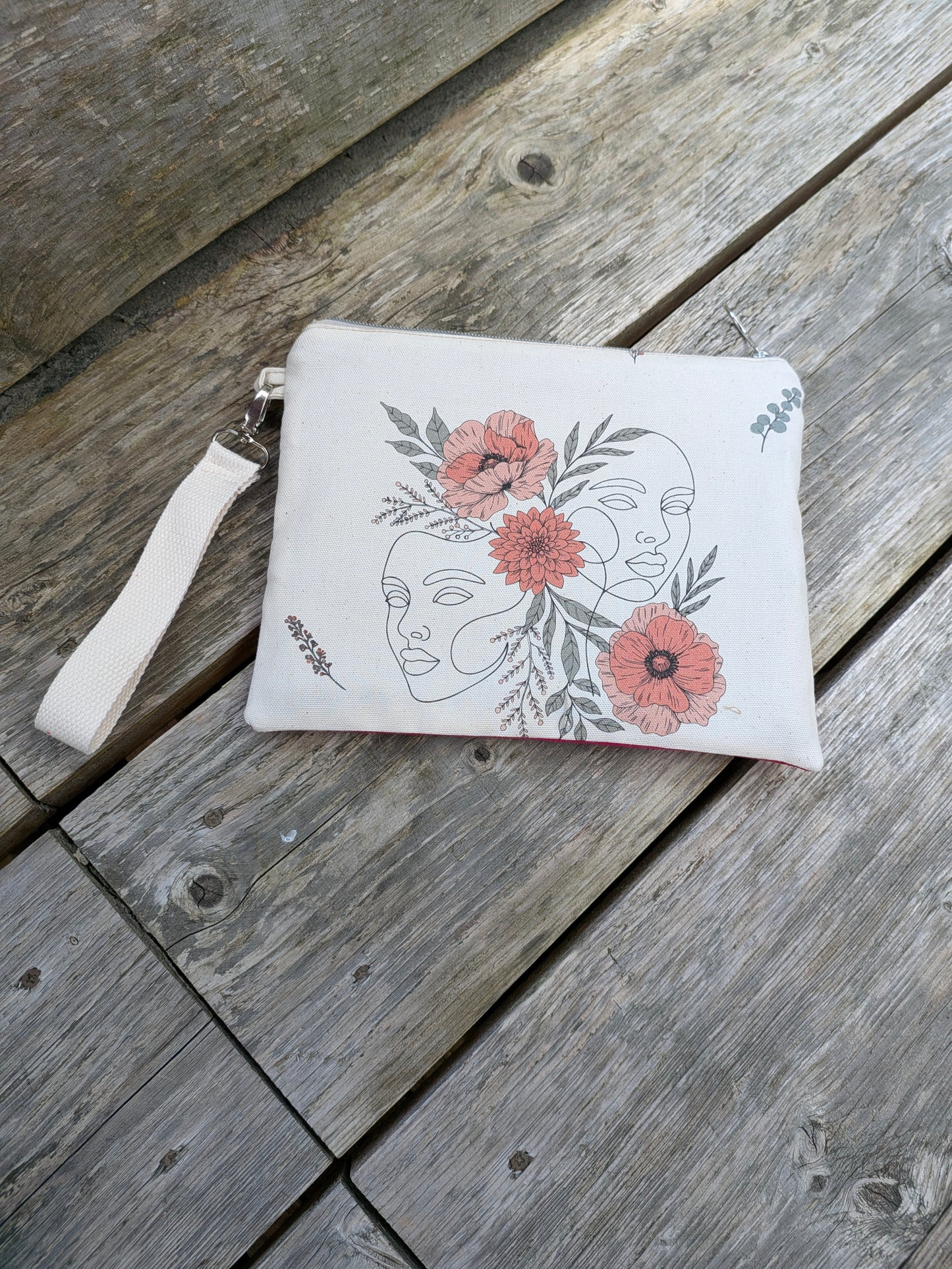 La pochette Zip Sororité - Fleurs - Rose