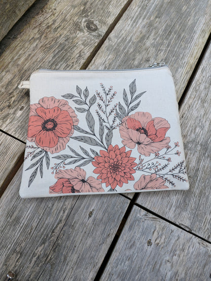 La pochette Zip Sororité - Fin de tissu - Fleurs - Kaki