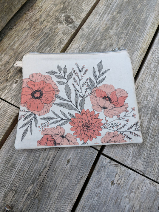 La pochette Zip Sororité - Fin de tissu - Fleurs - Kaki